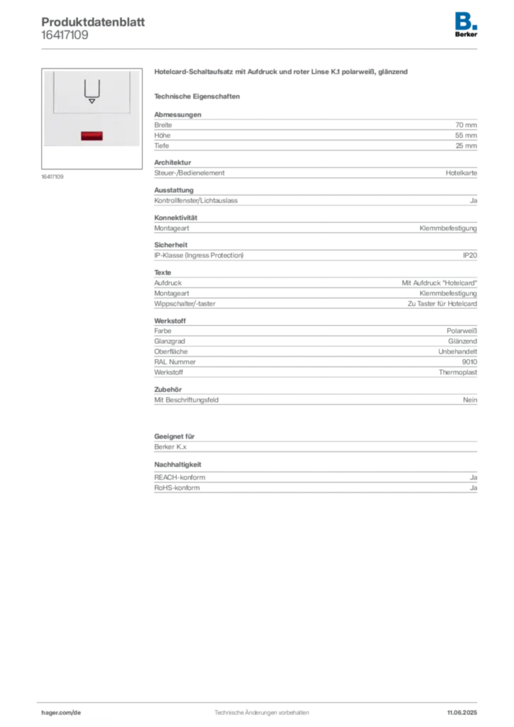 Berker Produktdatenblatt 16417109