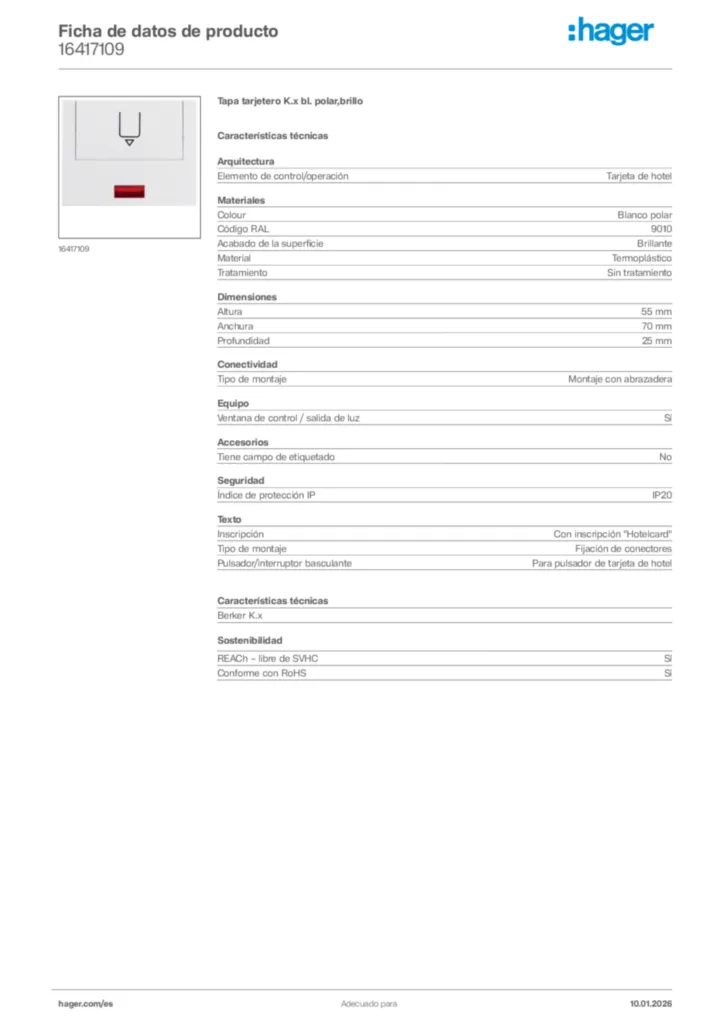 Imagen Hager Ficha de datos de producto 16417109 | Hager España