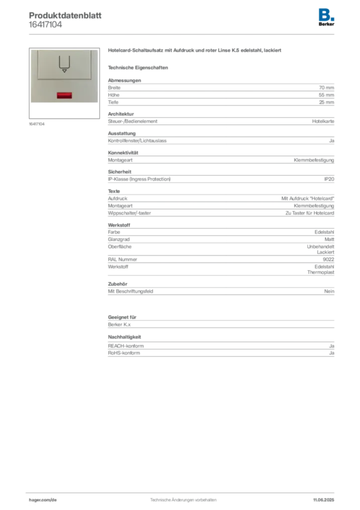 Berker Produktdatenblatt 16417104