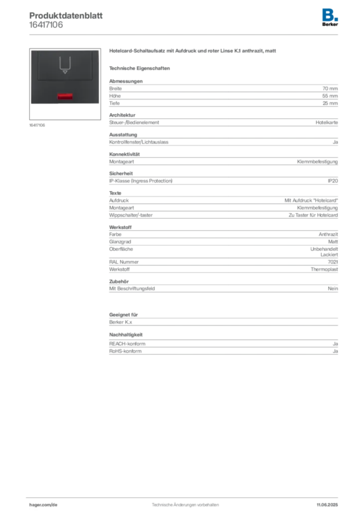Berker Produktdatenblatt 16417106