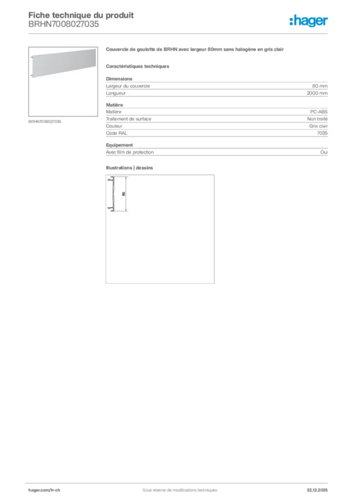 Image Hager Fiche technique du produit BRHN7008027035 | Hager Suisse
