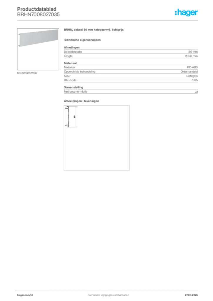Afbeelding Hager Productdatablad BRHN7008027035 | Hager Nederland