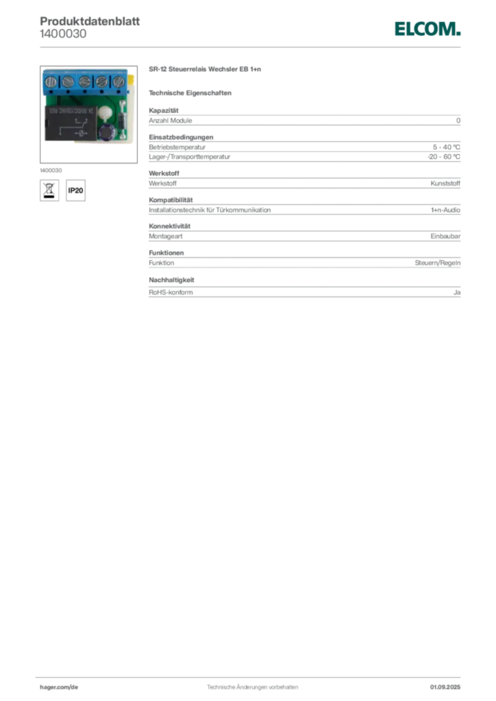 Bild Elcom Produktdatenblatt 1400030 | Hager Deutschland