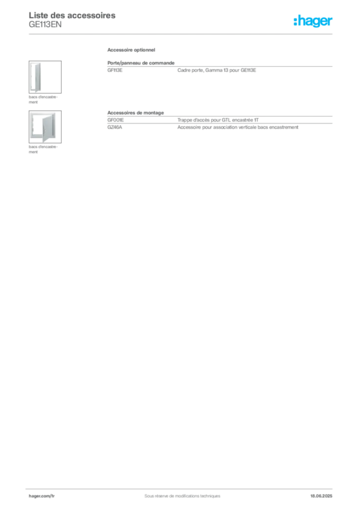 Image Hager Fiche technique du produit GE113EN | Hager France