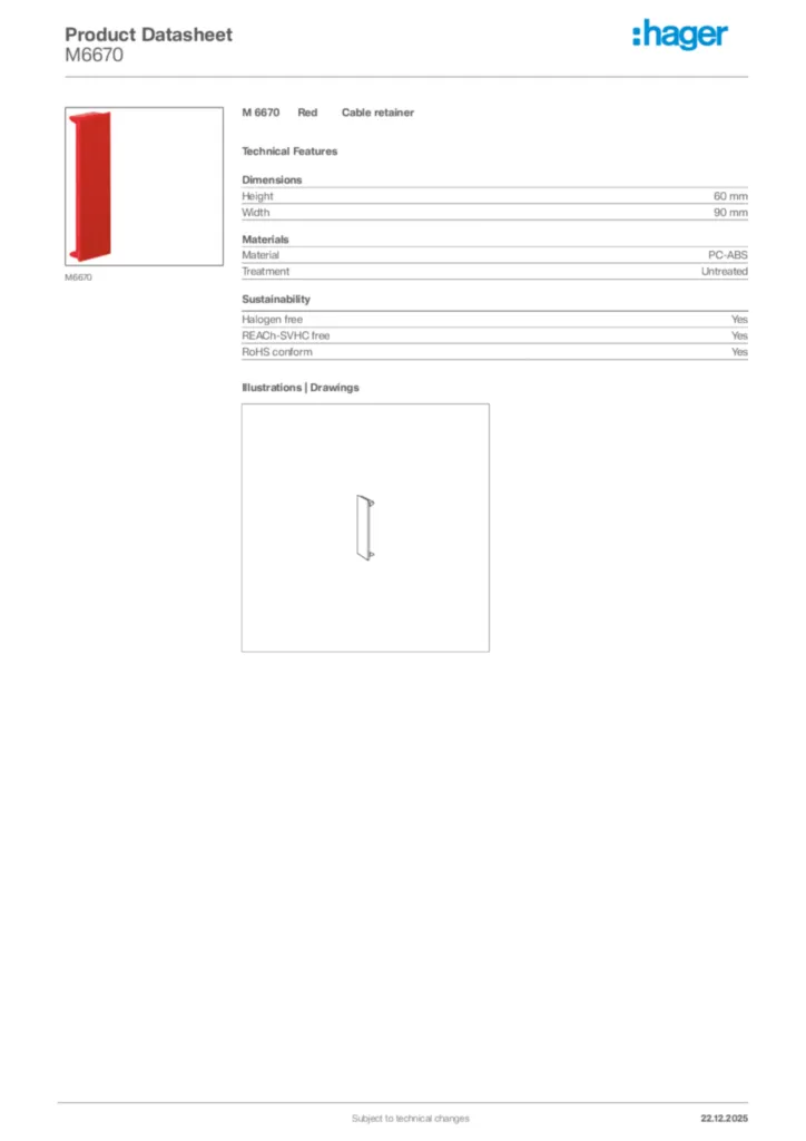 Image Hager Product data sheet M6670  | Hager Africa