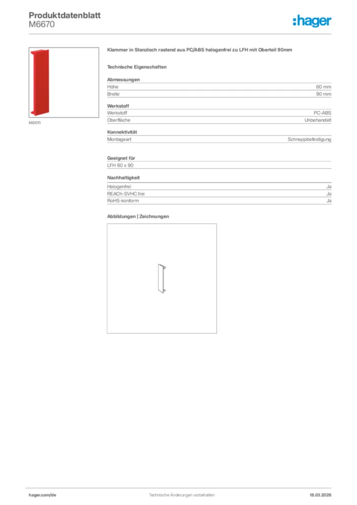 Bild Hager Produktdatenblatt M6670 | Hager Deutschland