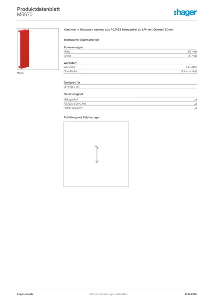 Bild Hager Produktdatenblatt M6670 | Hager Deutschland