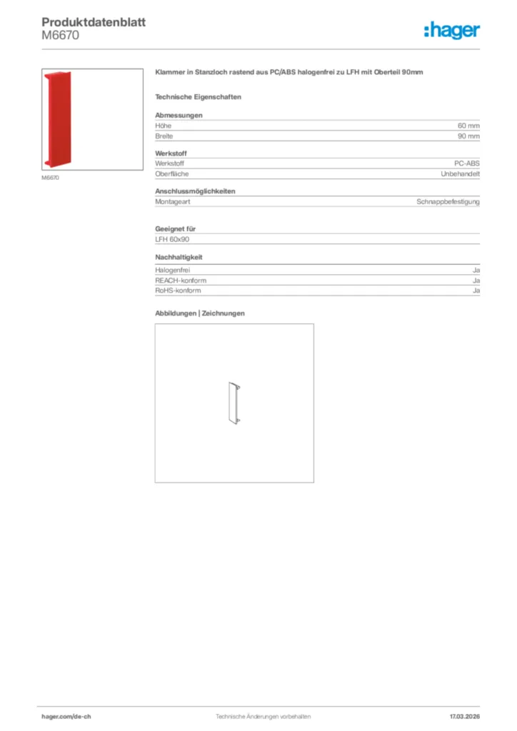 Bild Hager Produktdatenblatt M6670 | Hager Schweiz