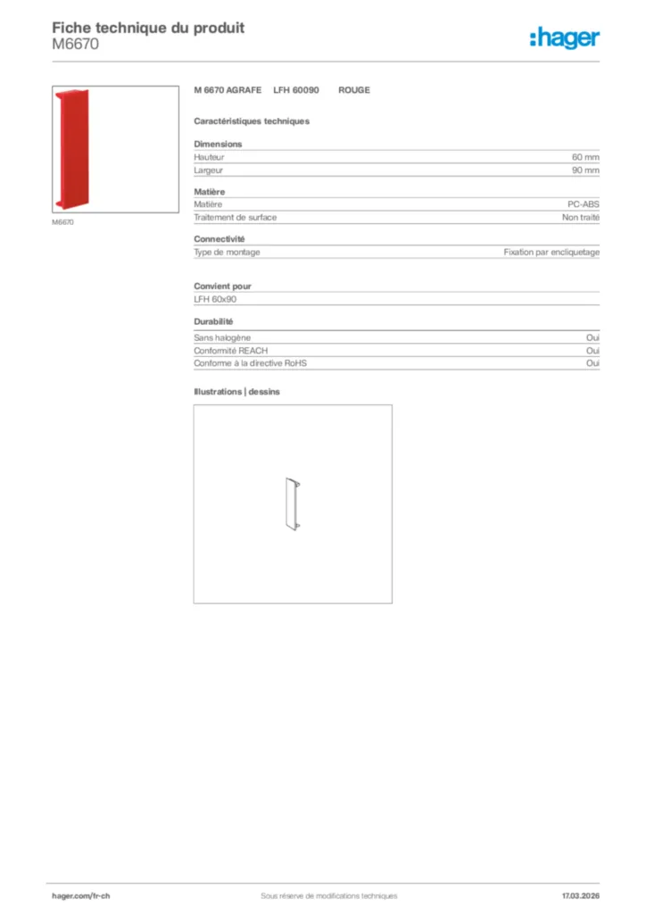 Image Hager Fiche technique du produit M6670 | Hager Suisse