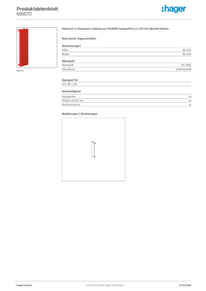 Bild Hager Produktdatenblatt M6670 | Hager Deutschland