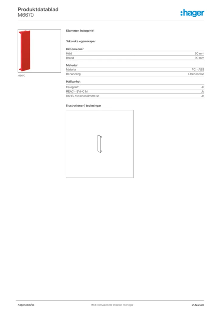 Bild Hager Produktdatablad M6670 | Hager Sverige