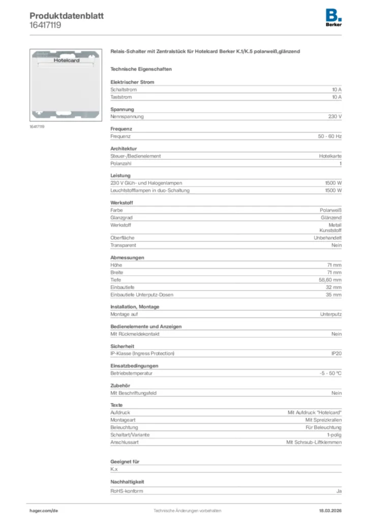 Bild Berker Produktdatenblatt 16417119 | Hager Deutschland
