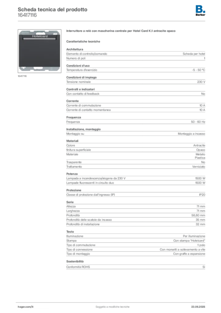 Immagine Berker Scheda tecnica del prodotto 16417116 | Hager Italia