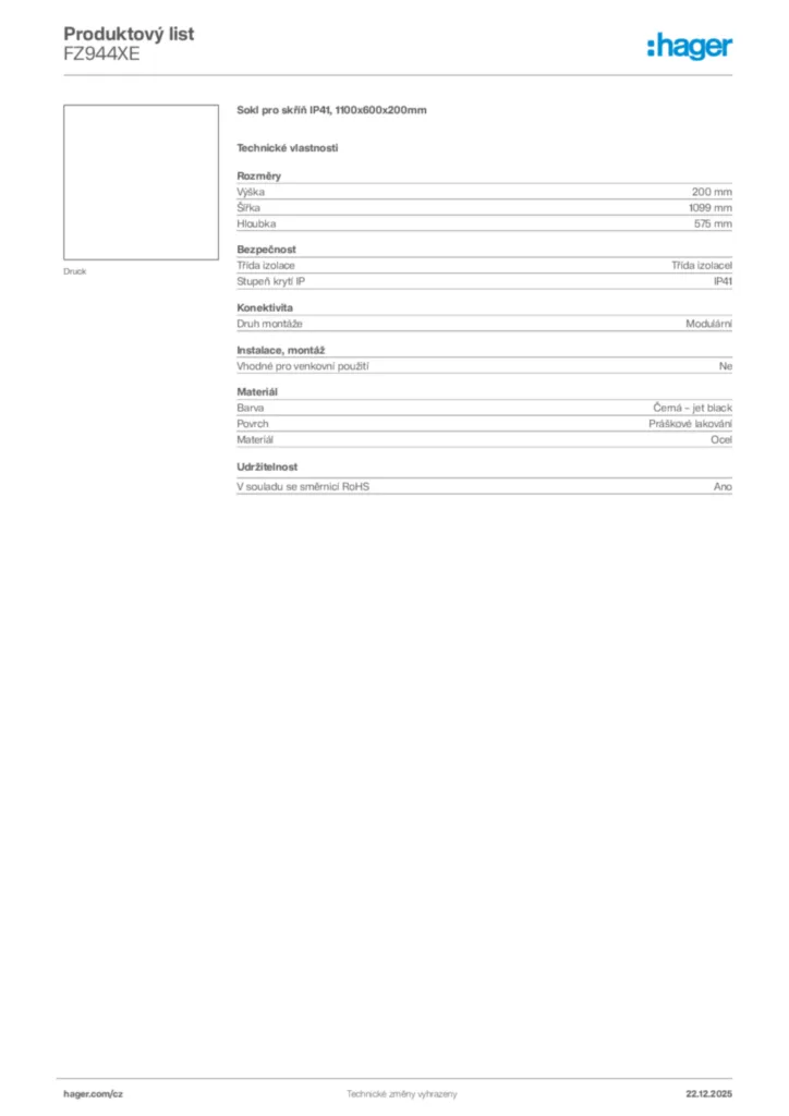 Obrázek Hager Produktový list FZ944XE | Hager