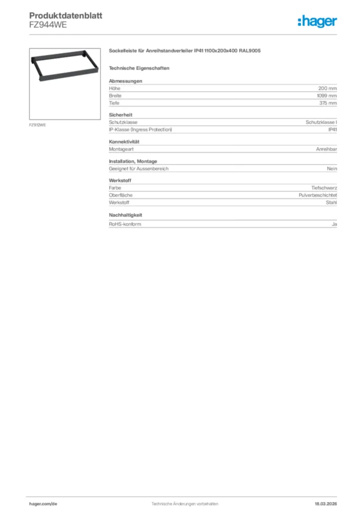 Bild Hager Produktdatenblatt FZ944WE | Hager Deutschland