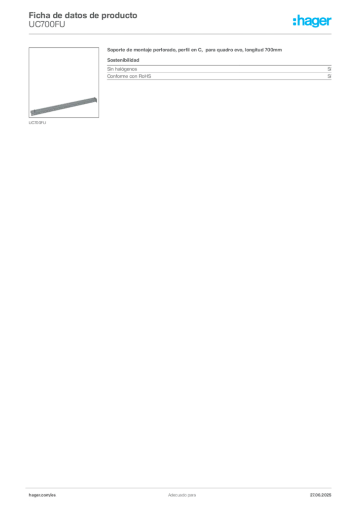 Imagen Hager Ficha de datos de producto UC700FU | Hager España