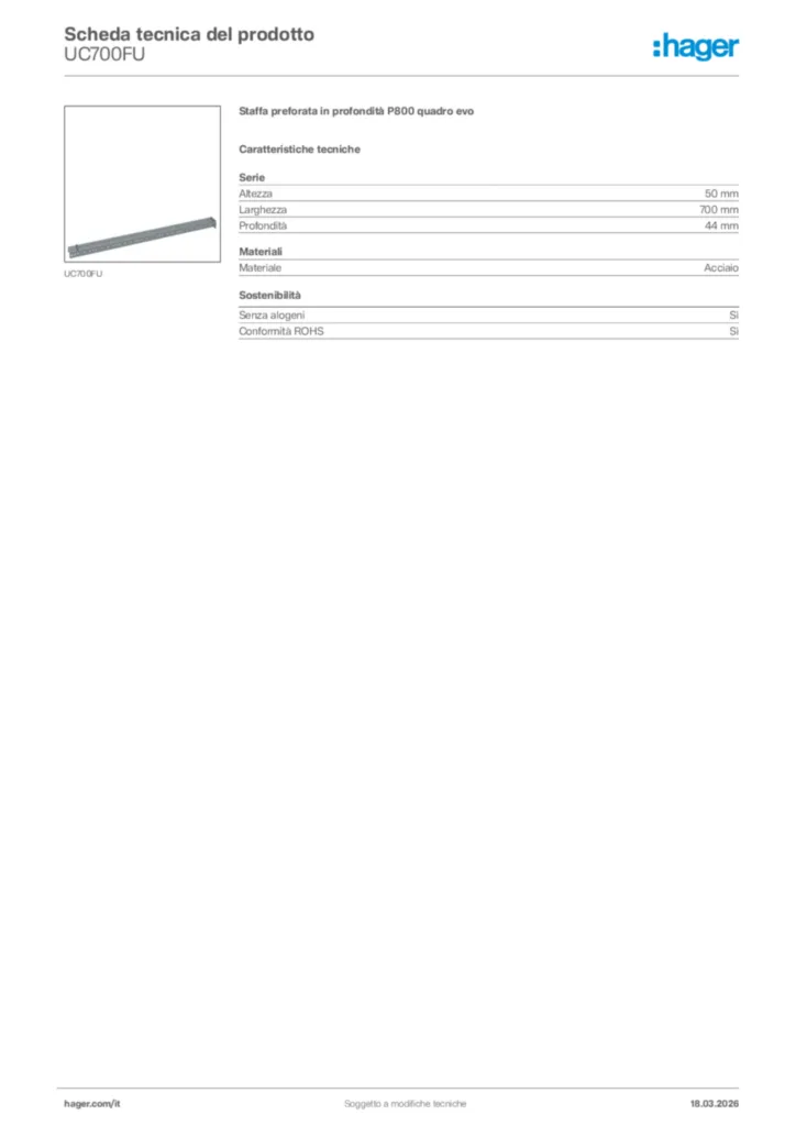 Immagine Hager Scheda tecnica del prodotto UC700FU | Hager Italia