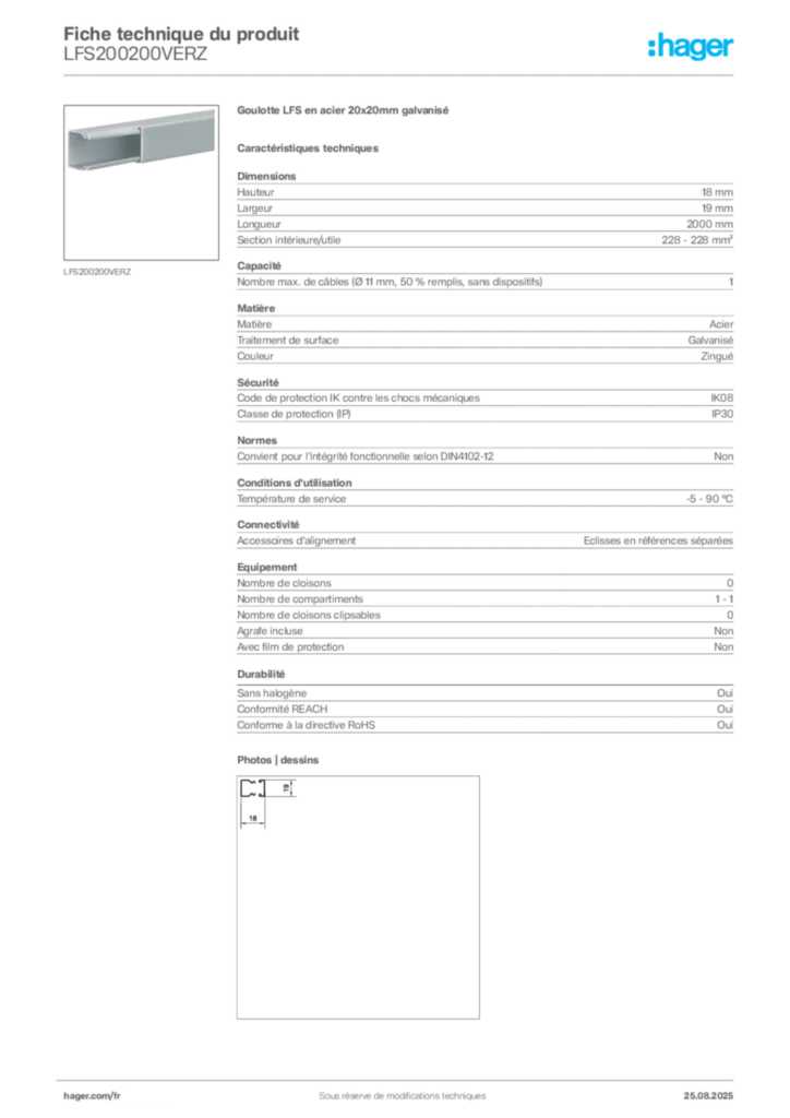 Image Hager Fiche technique du produit LFS200200VERZ | Hager France