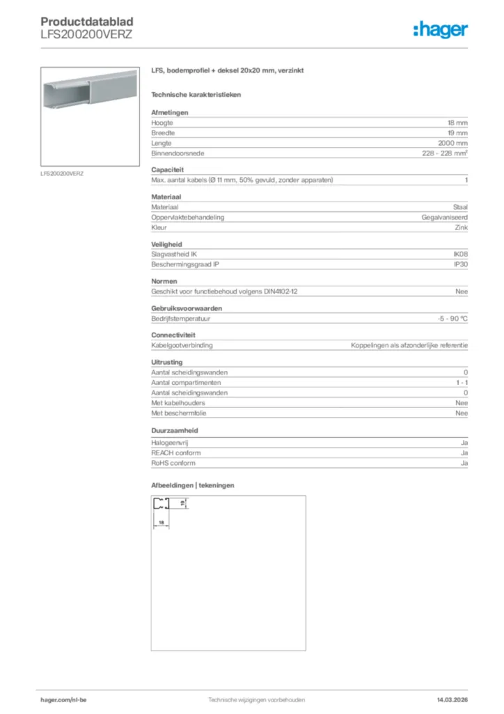 Afbeelding Hager Productdatablad LFS200200VERZ | Hager Belgium