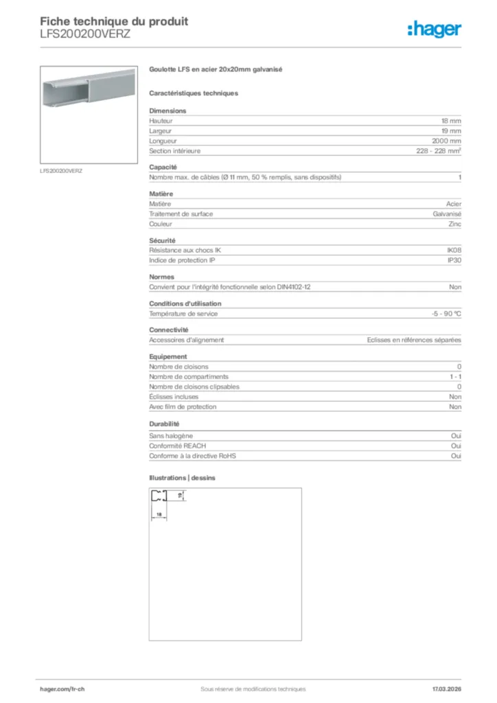 Image Hager Fiche technique du produit LFS200200VERZ | Hager Suisse
