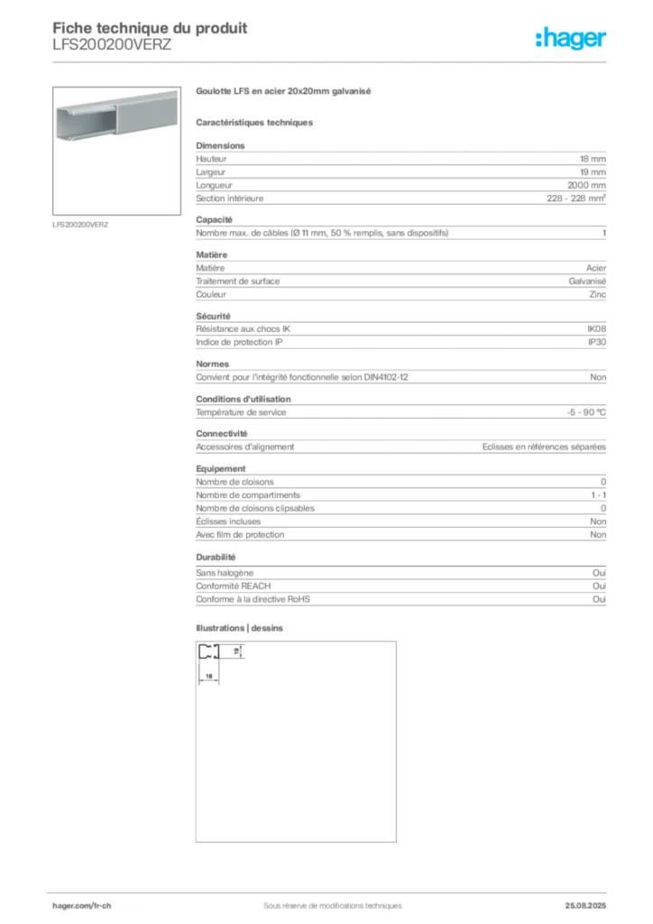 Image Hager Fiche technique du produit LFS200200VERZ | Hager Suisse