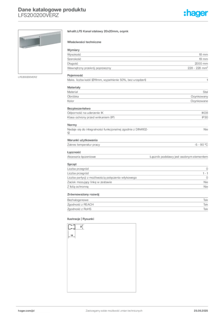 Zdjęcie Hager Dane katalogowe produktu LFS200200VERZ | Hager Polska