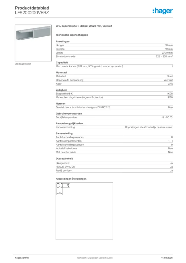 Afbeelding Hager Productdatablad LFS200200VERZ | Hager Nederland