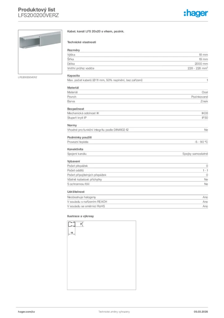 Obrázek Hager Product data sheet LFS200200VERZ | Hager
