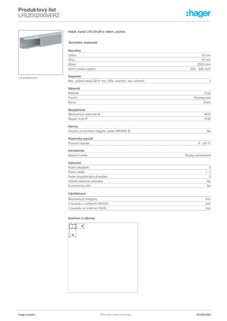 Obrázek Hager Produktový list LFS200200VERZ | Hager