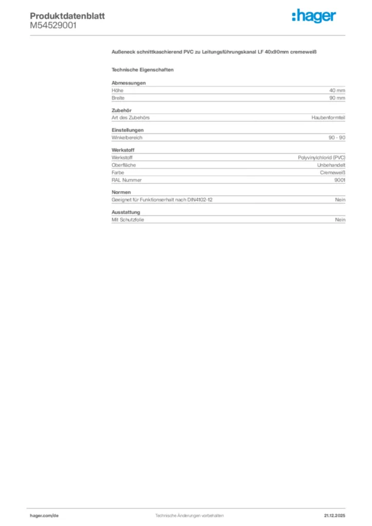Bild Hager Produktdatenblatt M54529001 | Hager Deutschland