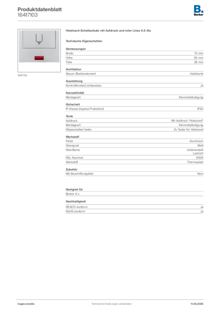 Berker Produktdatenblatt 16417103