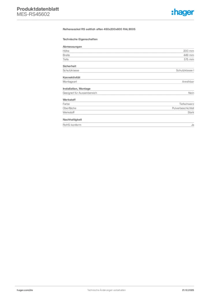 Bild Hager Produktdatenblatt MES-RS45602 | Hager Deutschland