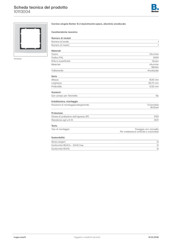 Immagine Berker Scheda tecnica del prodotto 10113004 | Hager Italia