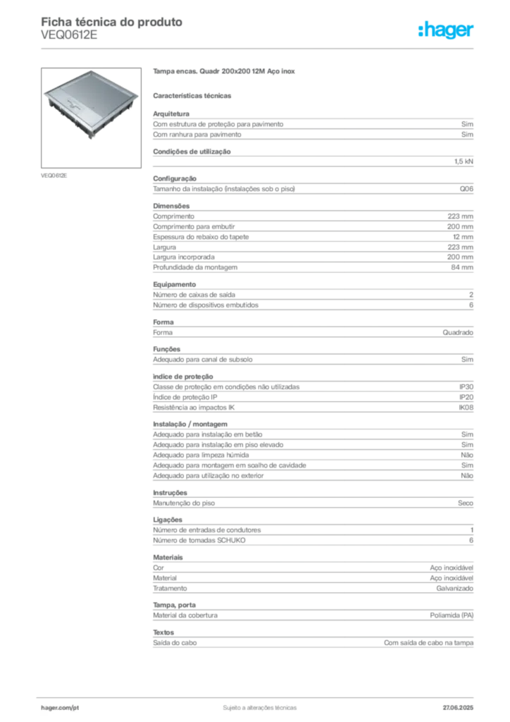 Imagem Hager Ficha técnica do produto VEQ0612E | Hager Portugal