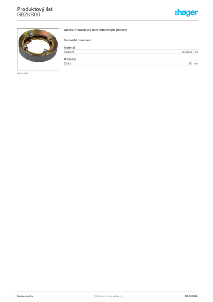Obrázek Hager Produktový list GBZKR00 | Hager