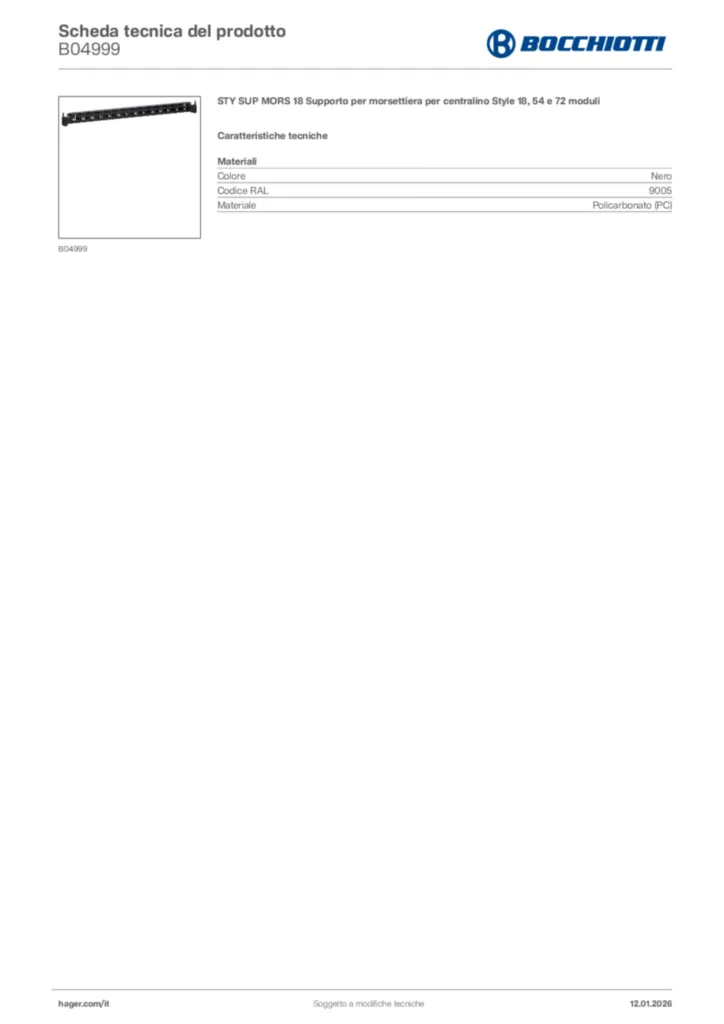 Immagine Bocchiotti Scheda tecnica del prodotto B04999 | Hager Italia