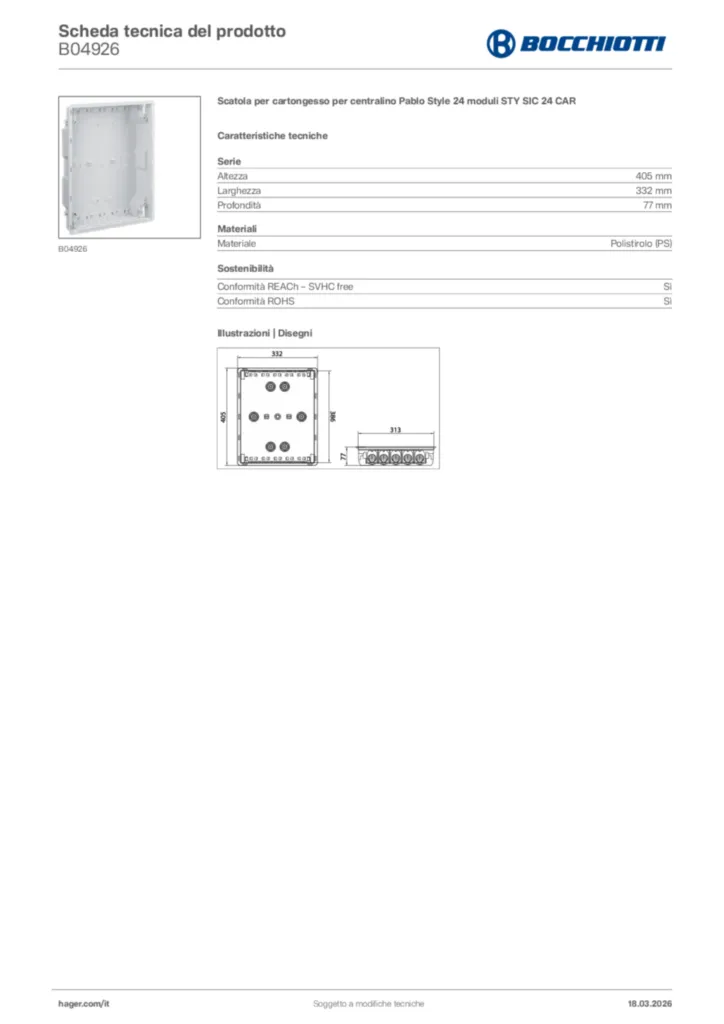 Immagine Bocchiotti Scheda tecnica del prodotto B04926 | Hager Italia