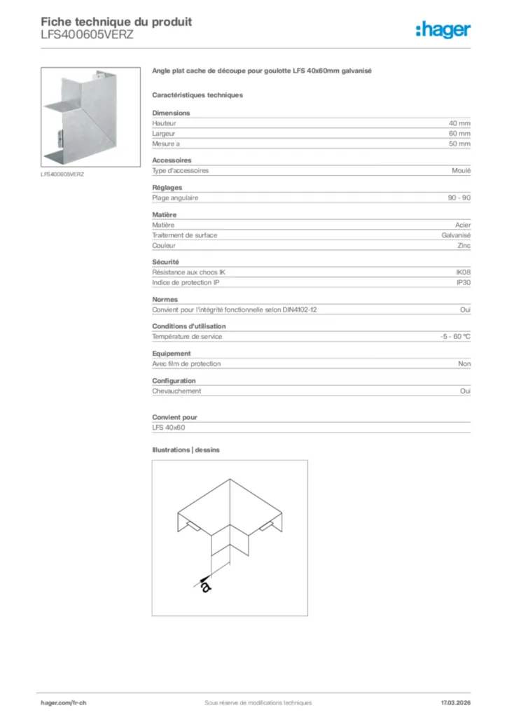 Image Hager Fiche technique du produit LFS400605VERZ | Hager Suisse