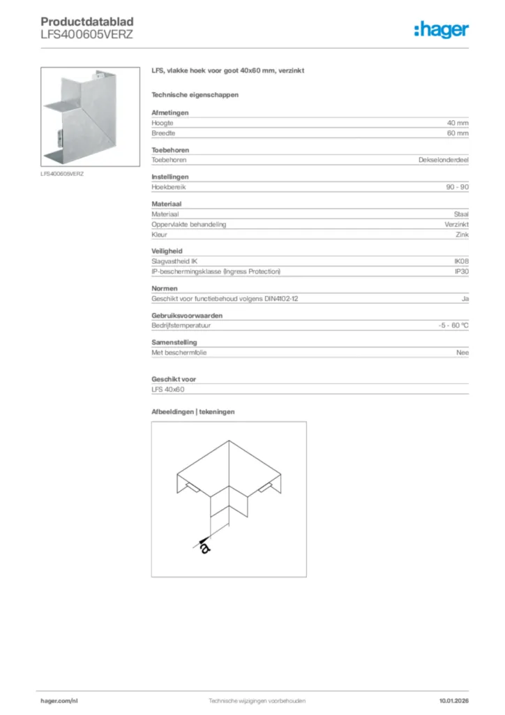 Afbeelding Hager Productdatablad LFS400605VERZ | Hager Nederland