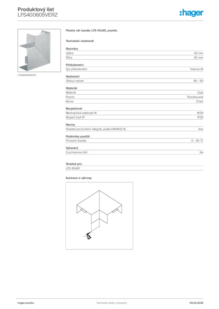 Obrázek Hager Product data sheet LFS400605VERZ | Hager