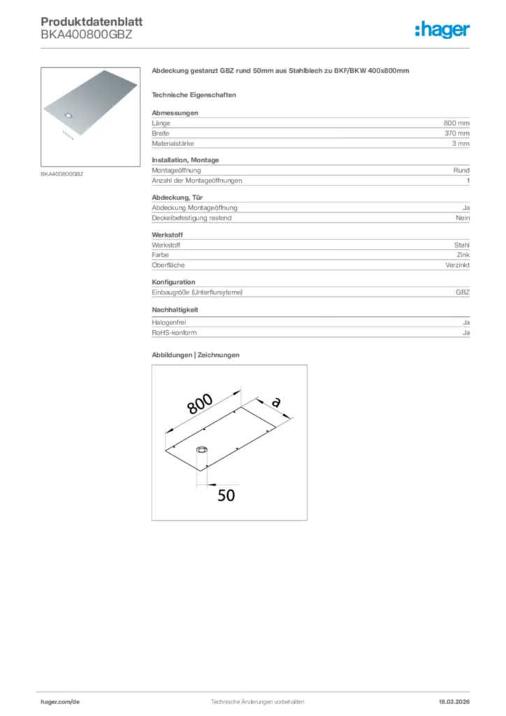 Bild Hager Produktdatenblatt BKA400800GBZ | Hager Deutschland