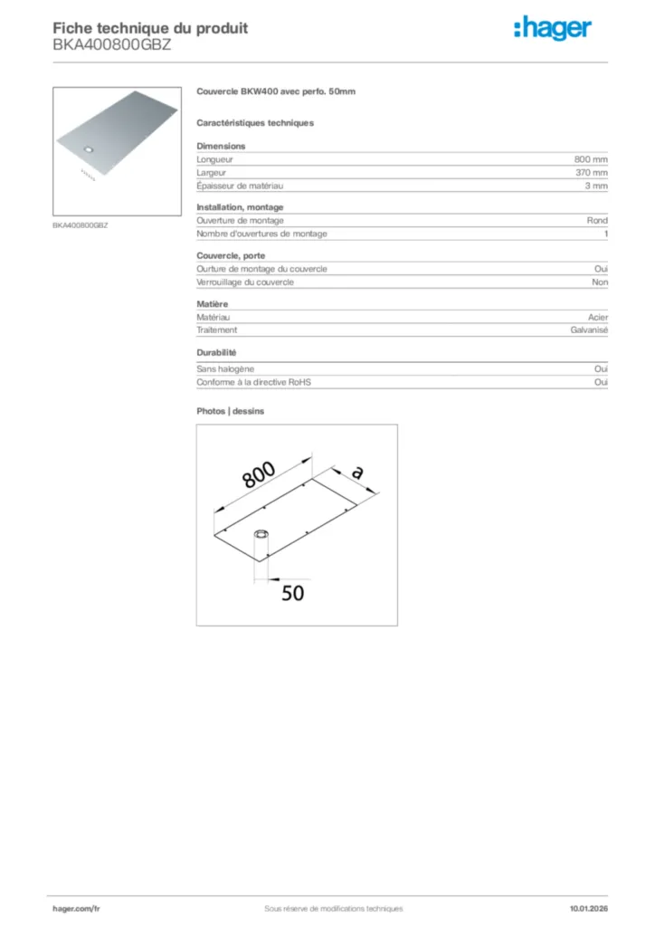 Image Hager Fiche technique du produit BKA400800GBZ | Hager France