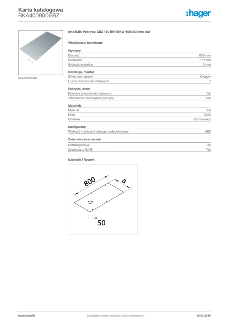 Zdjęcie Hager Karta katalogowa BKA400800GBZ | Hager Polska