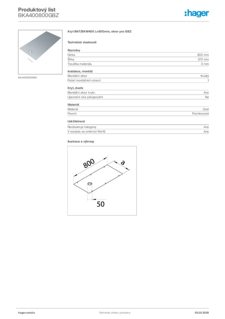 Obrázek Hager Product data sheet BKA400800GBZ | Hager