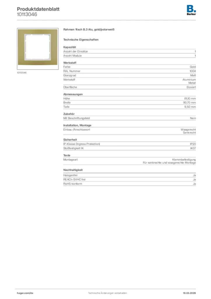 Bild Berker Produktdatenblatt 10113046 | Hager Deutschland