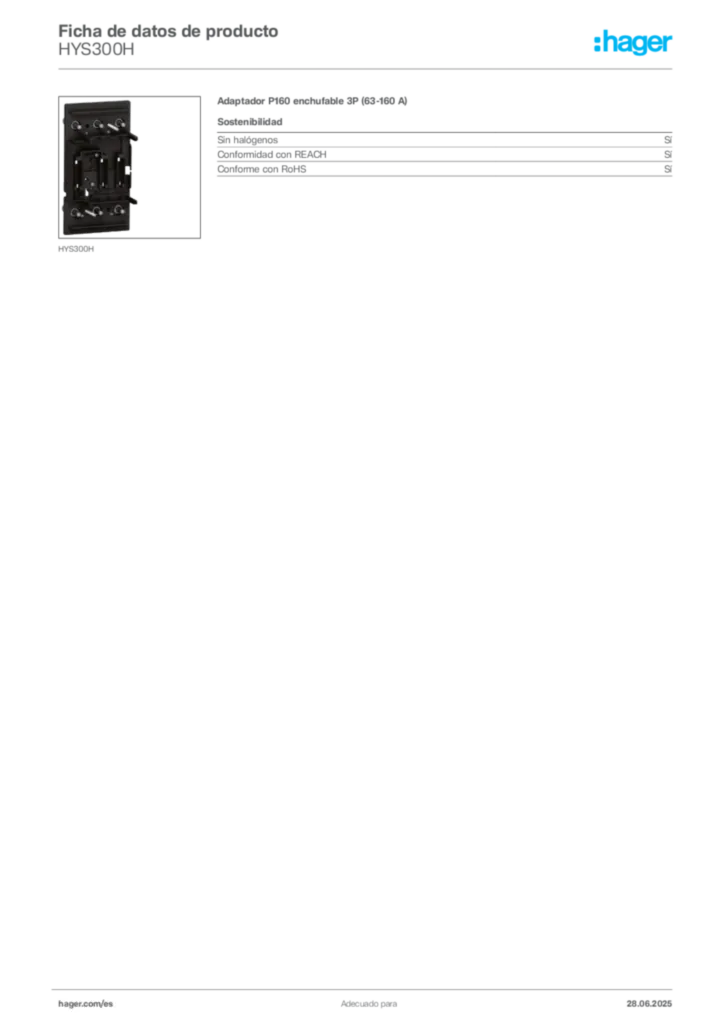 Imagen Hager Ficha de datos de producto HYS300H | Hager España