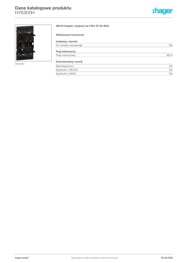 Zdjęcie Hager Dane katalogowe produktu HYS300H | Hager Polska