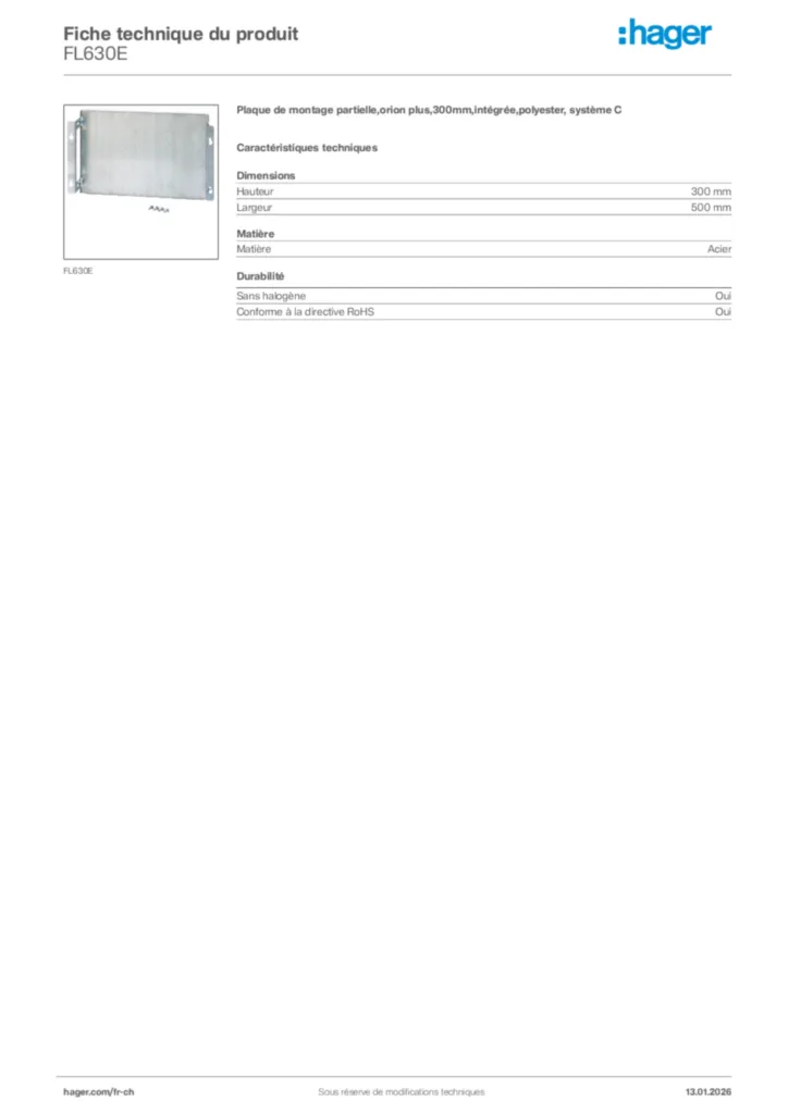 Image Hager Fiche technique du produit FL630E | Hager Suisse