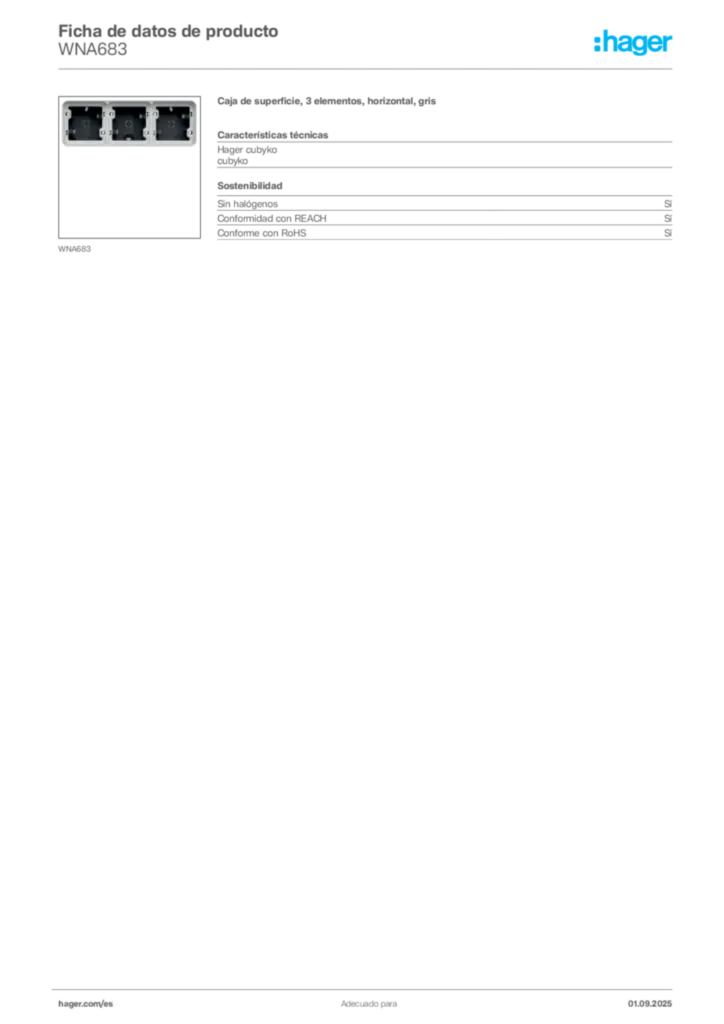 Imagen Hager Ficha de datos de producto WNA683 | Hager España