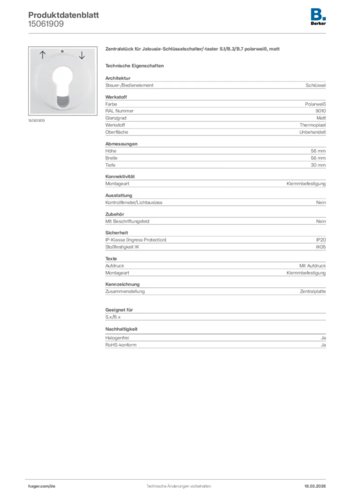 Bild Berker Produktdatenblatt 15061909 | Hager Deutschland